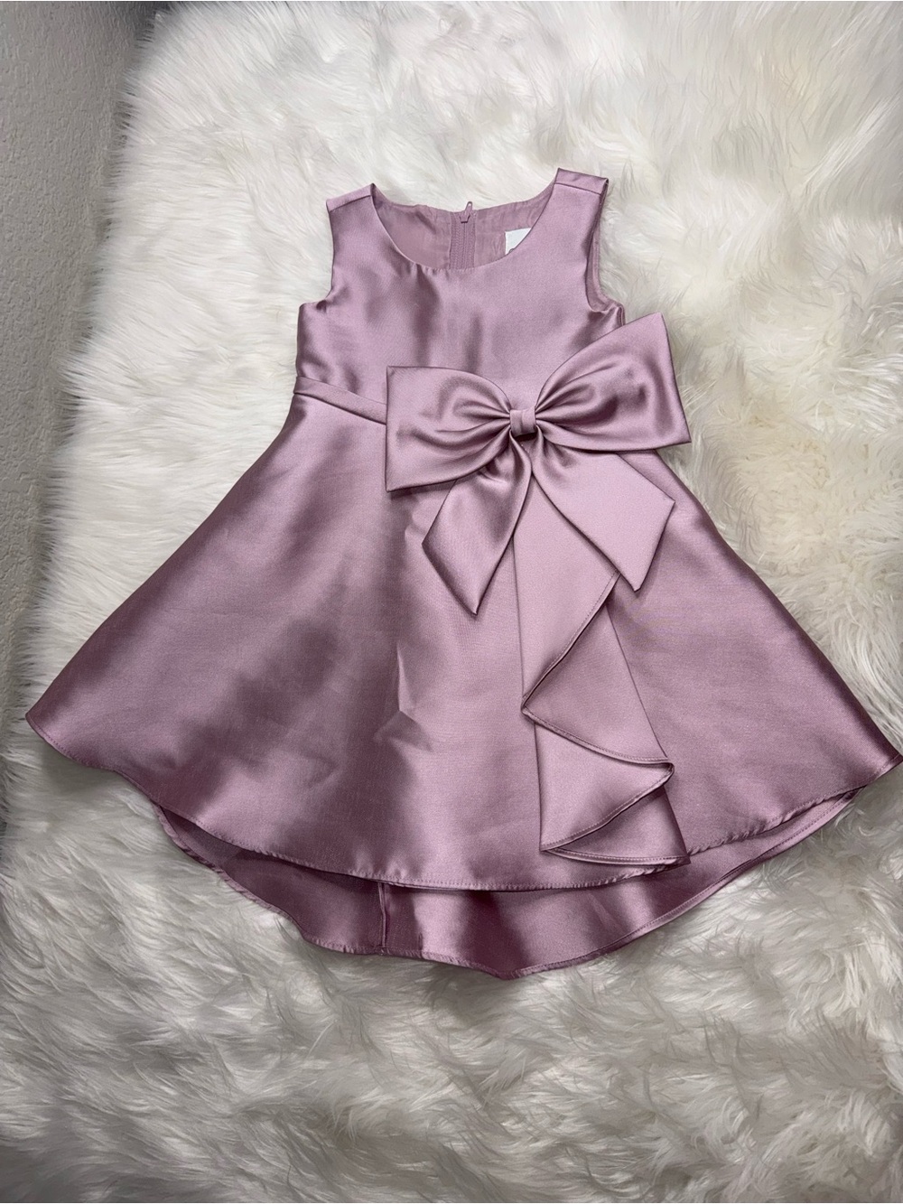 Rare Editions Satin Bow Dress in Dusty Rose